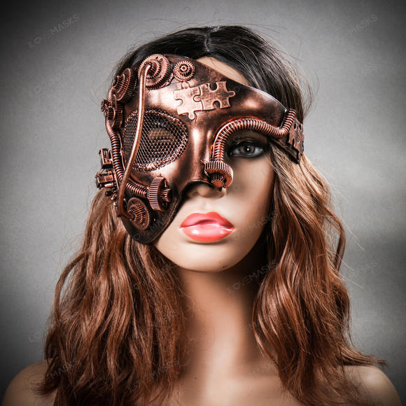 Phantom of Opera Steampunk Masquerade Half Face Mask - Copper - Picture 6 of 10